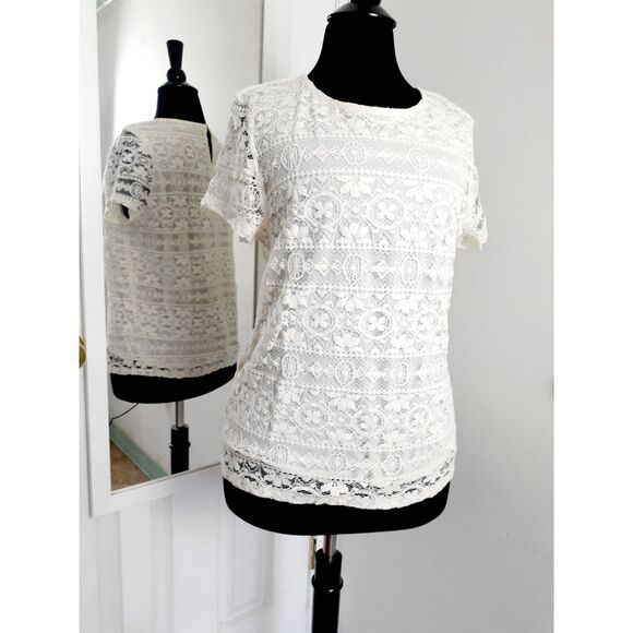 Forever 21 Cream Floral Lacey Lined Top Sz Large - Picture 2 of 16